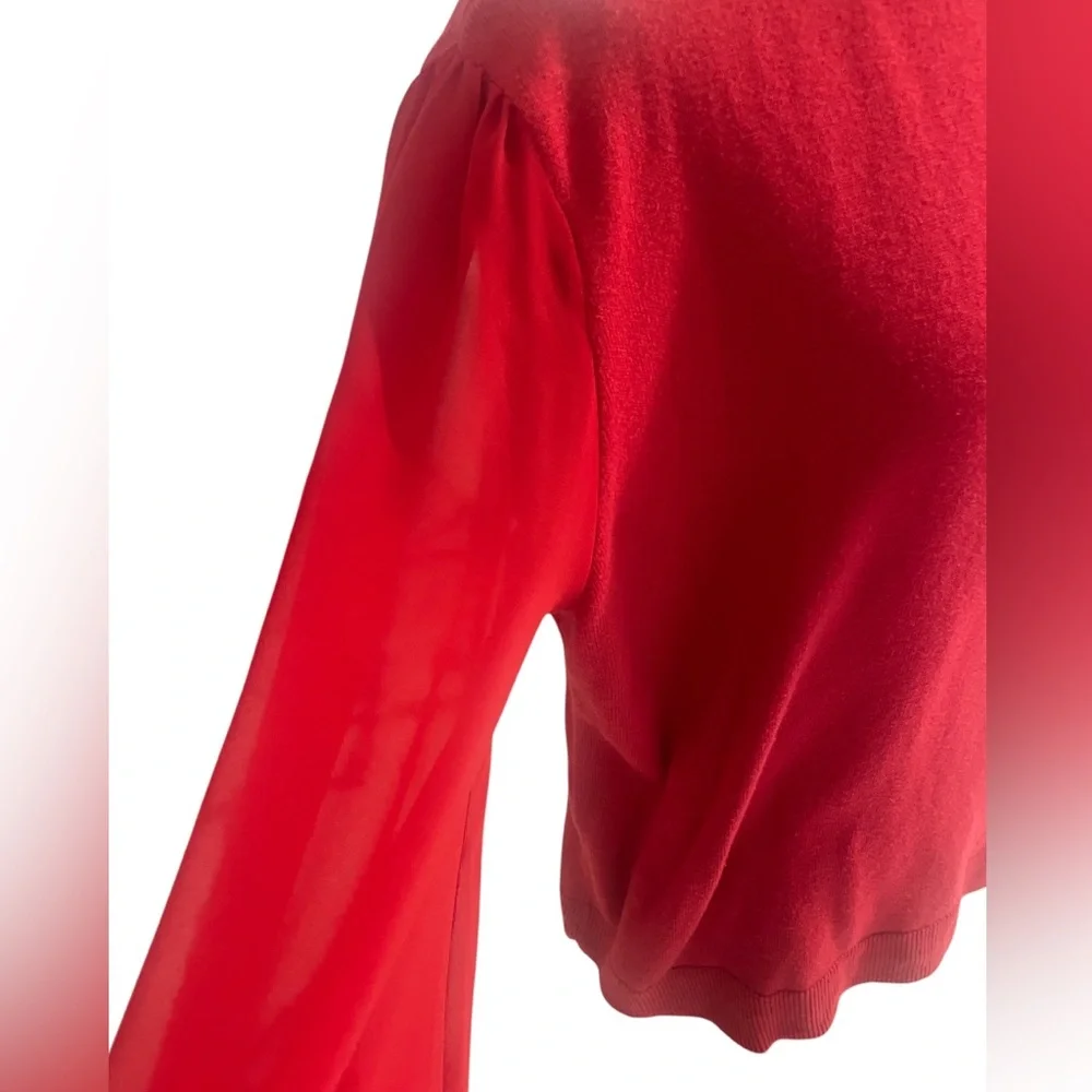 Cece’s Bow Neck Blouson Sleeve Cotton Blend Red Sweater,Large - Picture 6 of 9